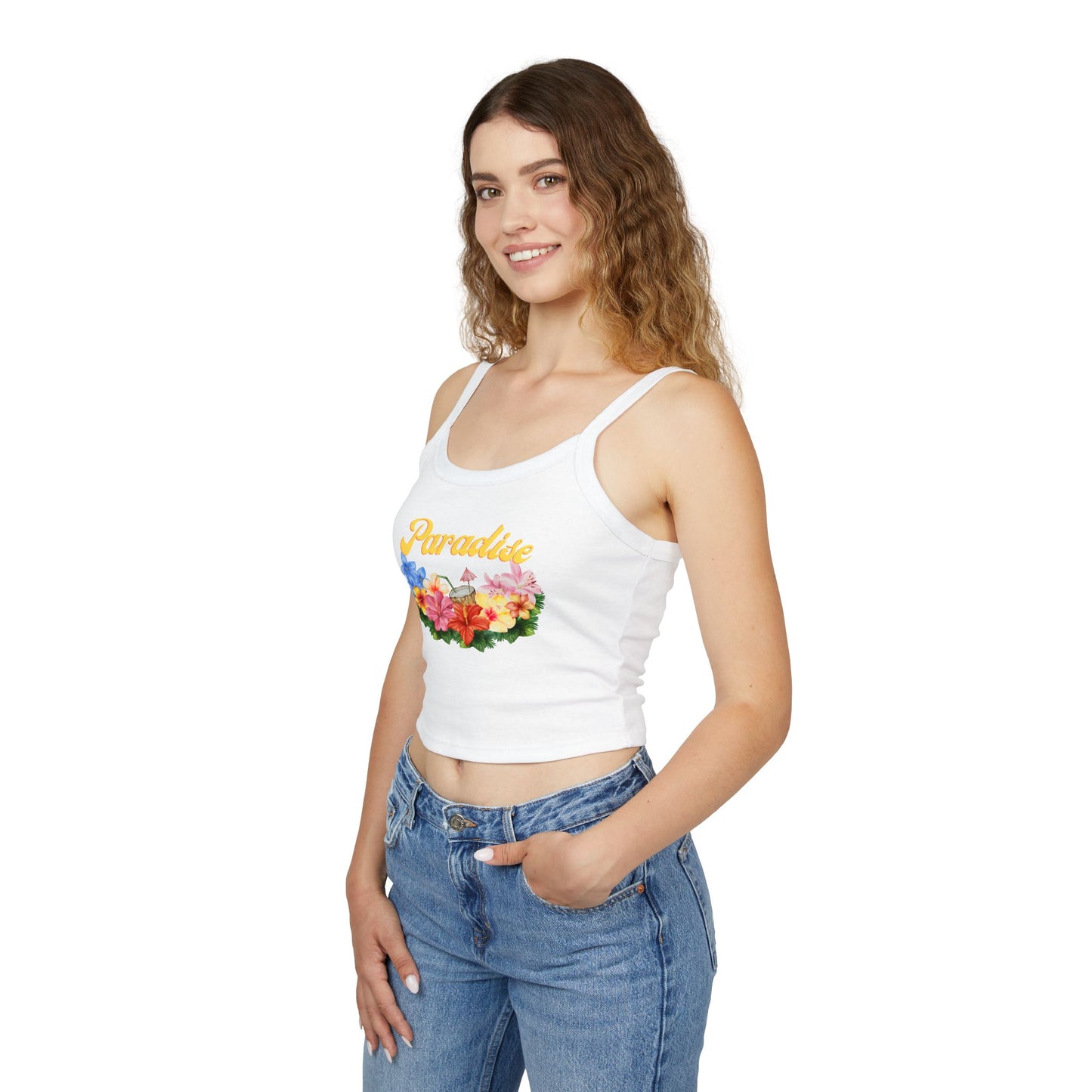 Paradise Floral Tank Top – Women's Spaghetti Strap Crop