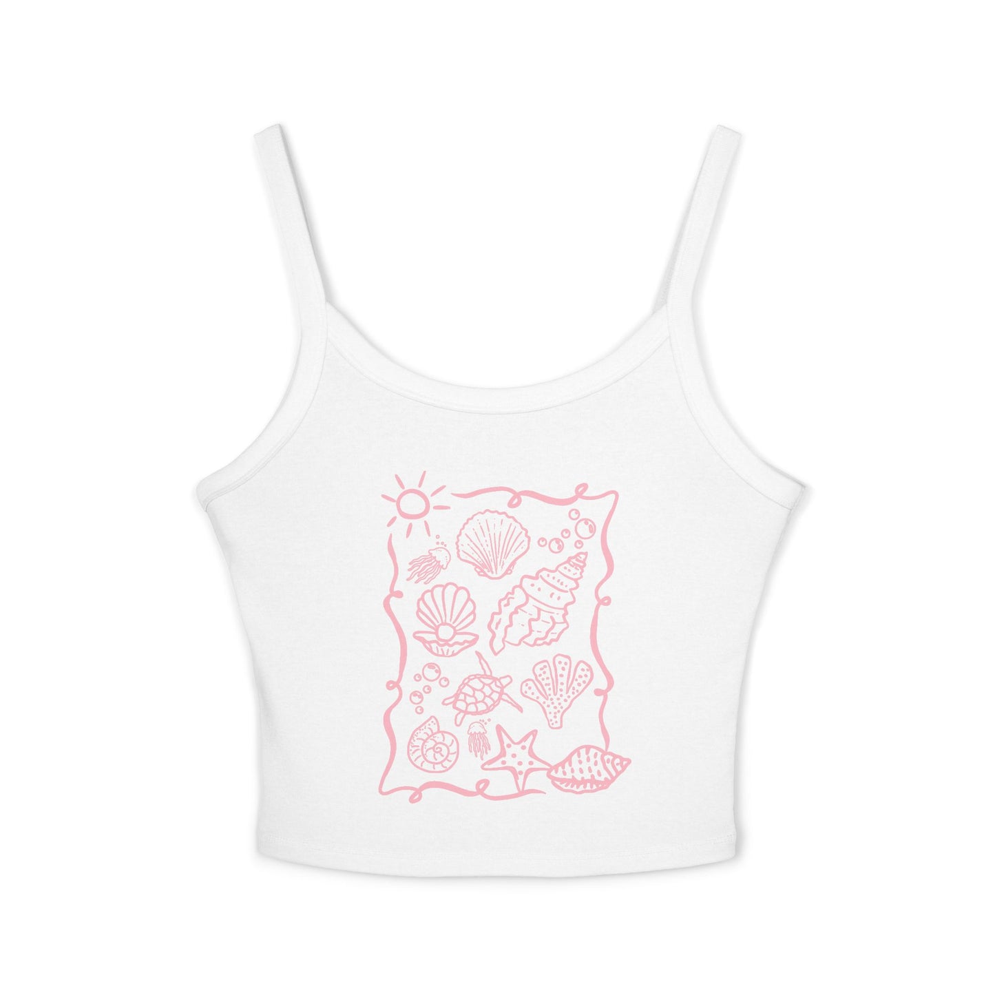 Seashells & Sun Crop Tank — Women's Beachy Pink Spaghetti Strap Top
