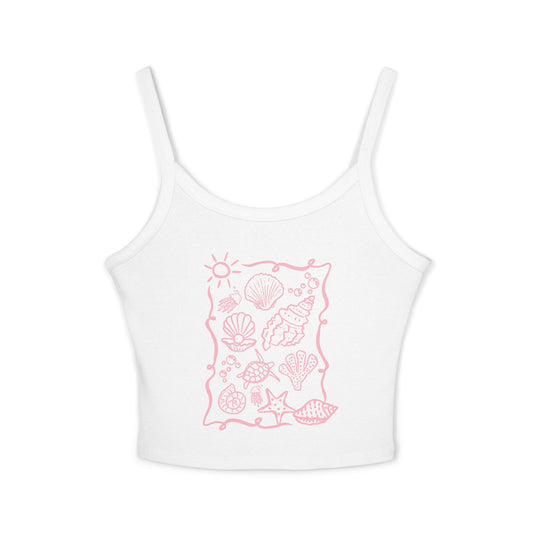 Seashells & Sun Crop Tank — Women's Beachy Pink Spaghetti Strap Top