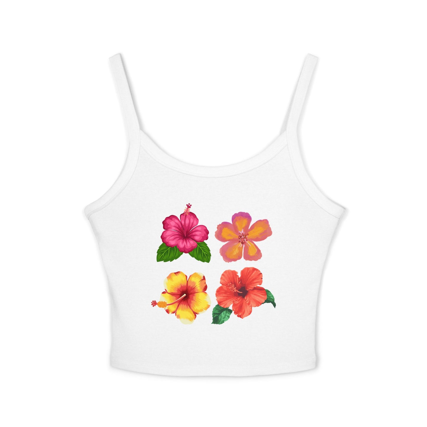 Hibiscus Floral Spaghetti Tank Top — Tropical Flower Crop Tank