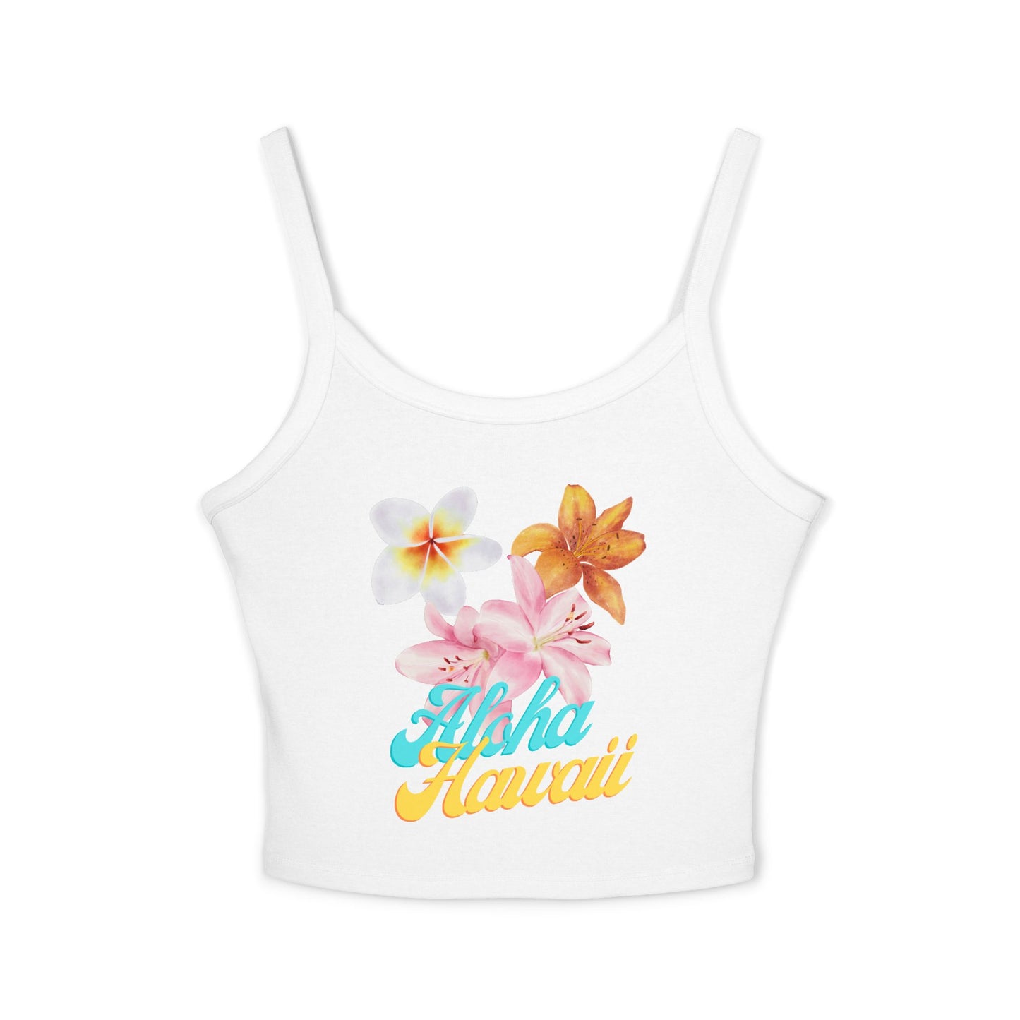 Aloha Hawaii Floral Crop Tank Top — Women's Spaghetti Strap Summer Top