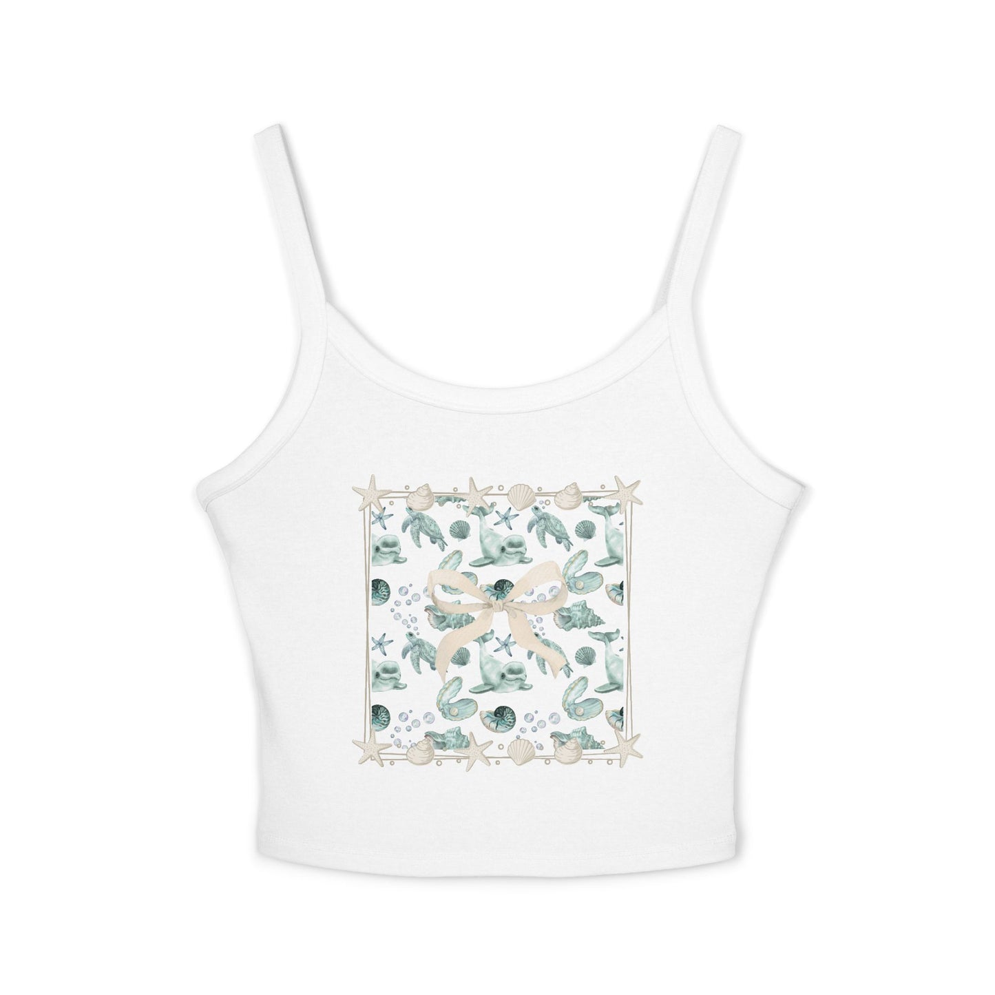 Aquatic Blue Bow Tank Top — Women's Spaghetti Strap Graphic