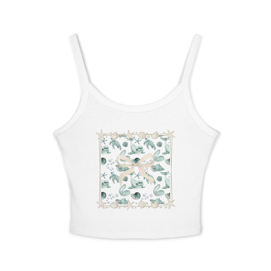 Aquatic Blue Bow Tank Top — Women's Spaghetti Strap Graphic