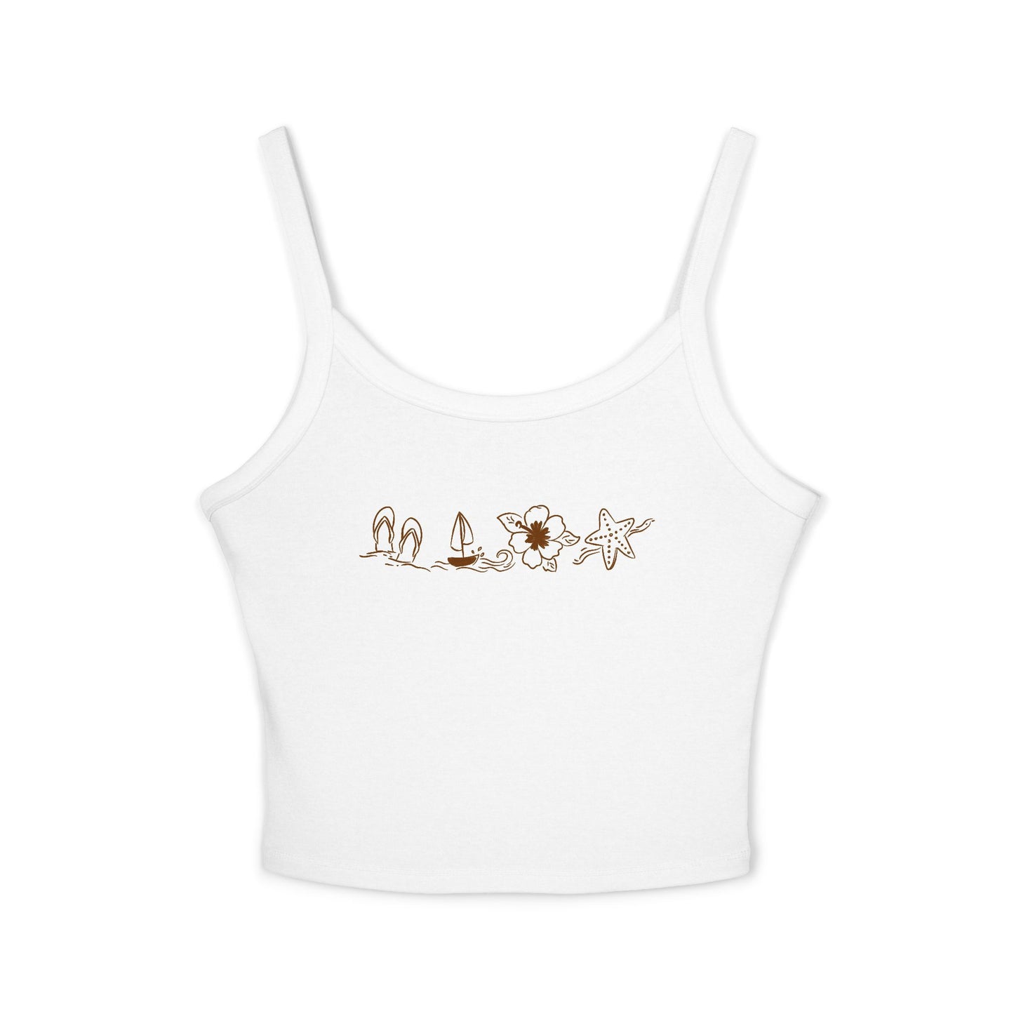 Spaghetti Tank - Minimal Beach Icons Crop Top