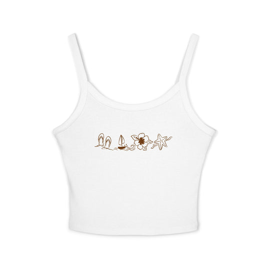 Spaghetti Tank - Minimal Beach Icons Crop Top