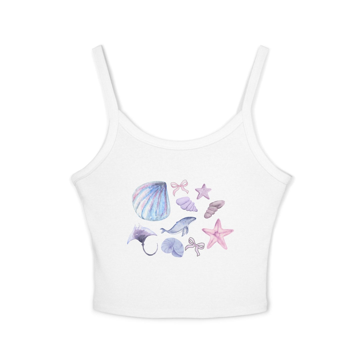 Seashell Watercolor Tank Top - Pastel Beach Shells Crop Tank