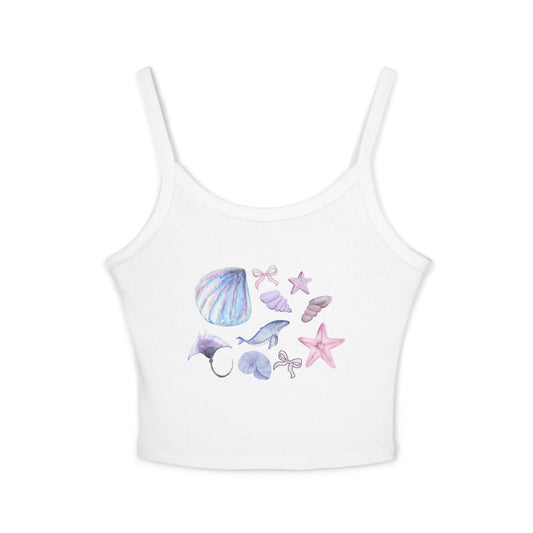 Seashell Watercolor Tank Top - Pastel Beach Shells Crop Tank
