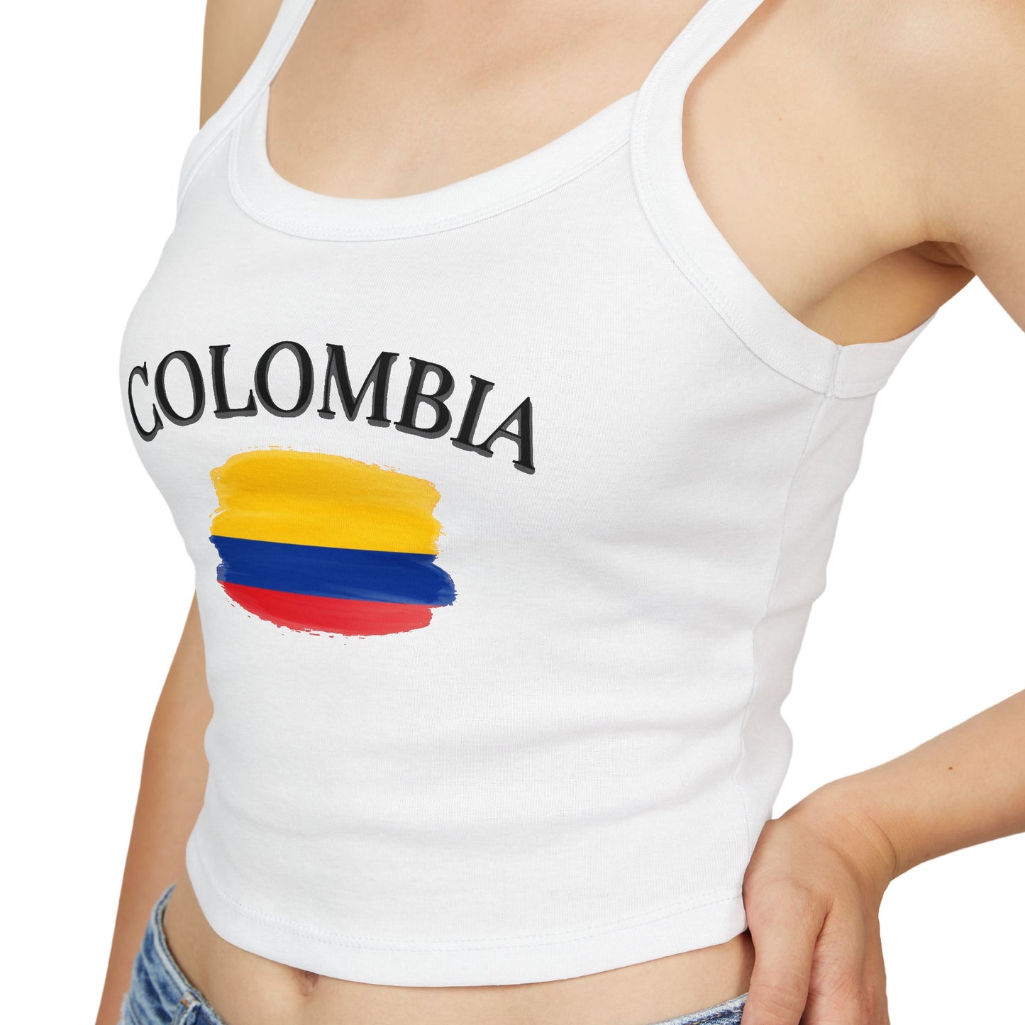 Colombia Flag Crop Tank Top — Women's Spaghetti Strap Patriotic Summer Top