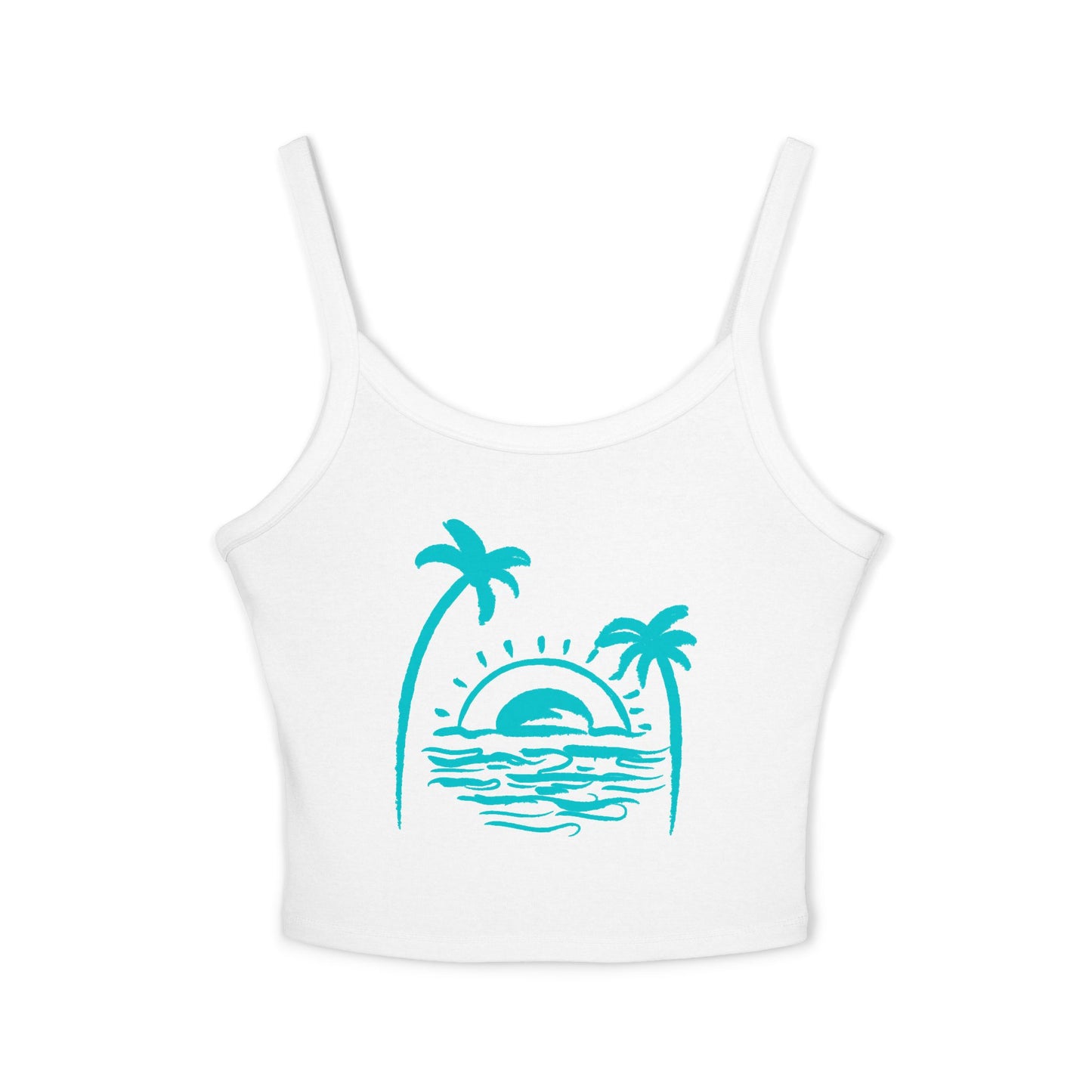 Women's Blue Beach Graphic Tank Top — Beach Vibes Spaghetti Strap Tank