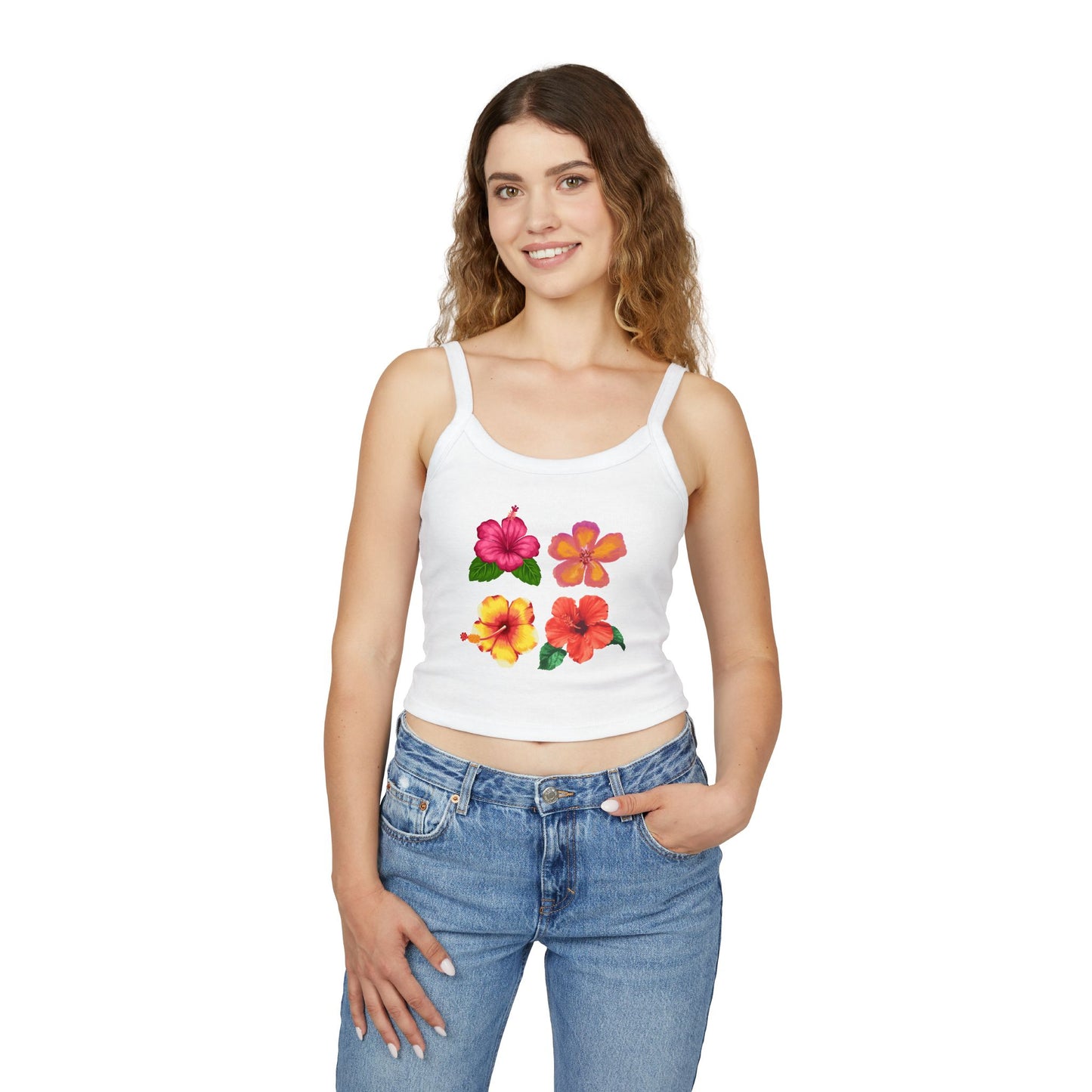 Hibiscus Floral Spaghetti Tank Top — Tropical Flower Crop Tank