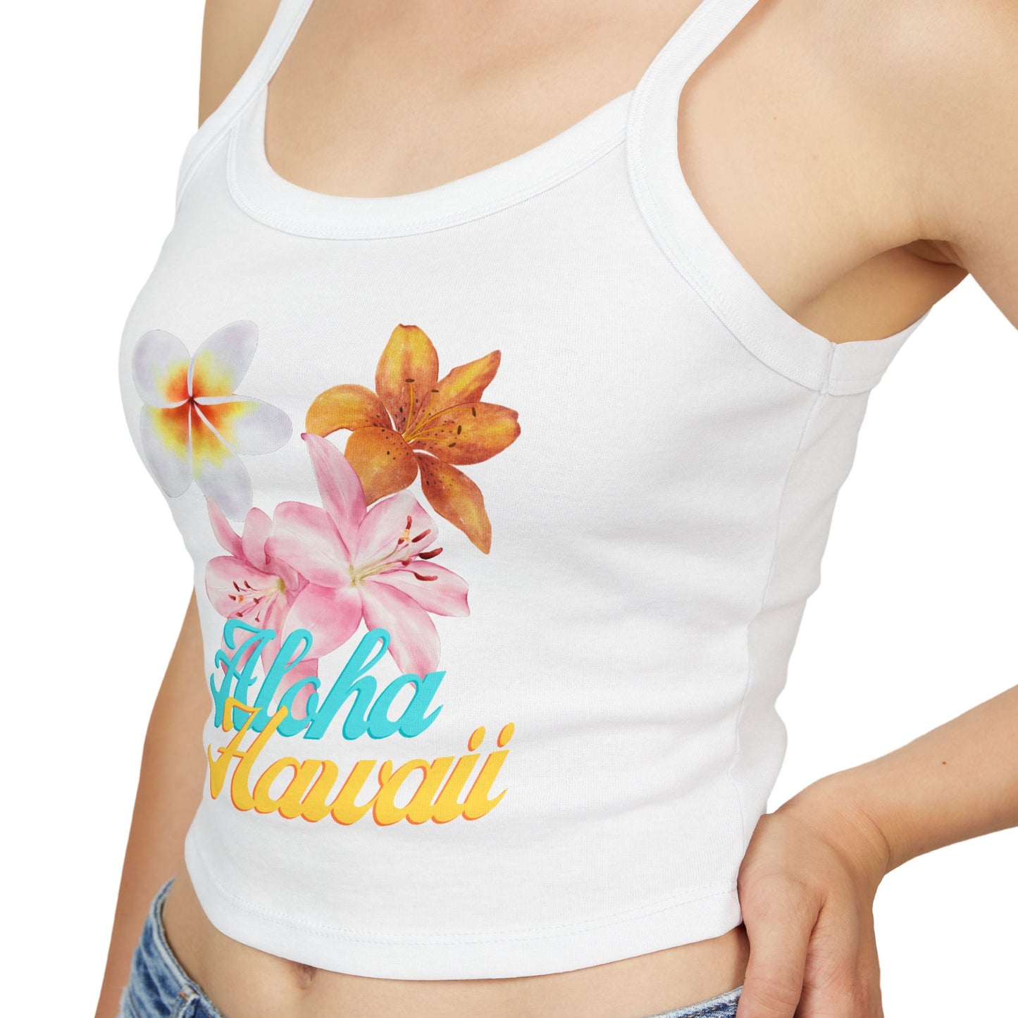 Aloha Hawaii Floral Crop Tank Top — Women's Spaghetti Strap Summer Top