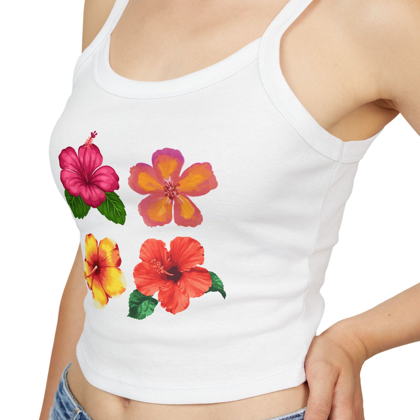 Hibiscus Floral Spaghetti Tank Top — Tropical Flower Crop Tank