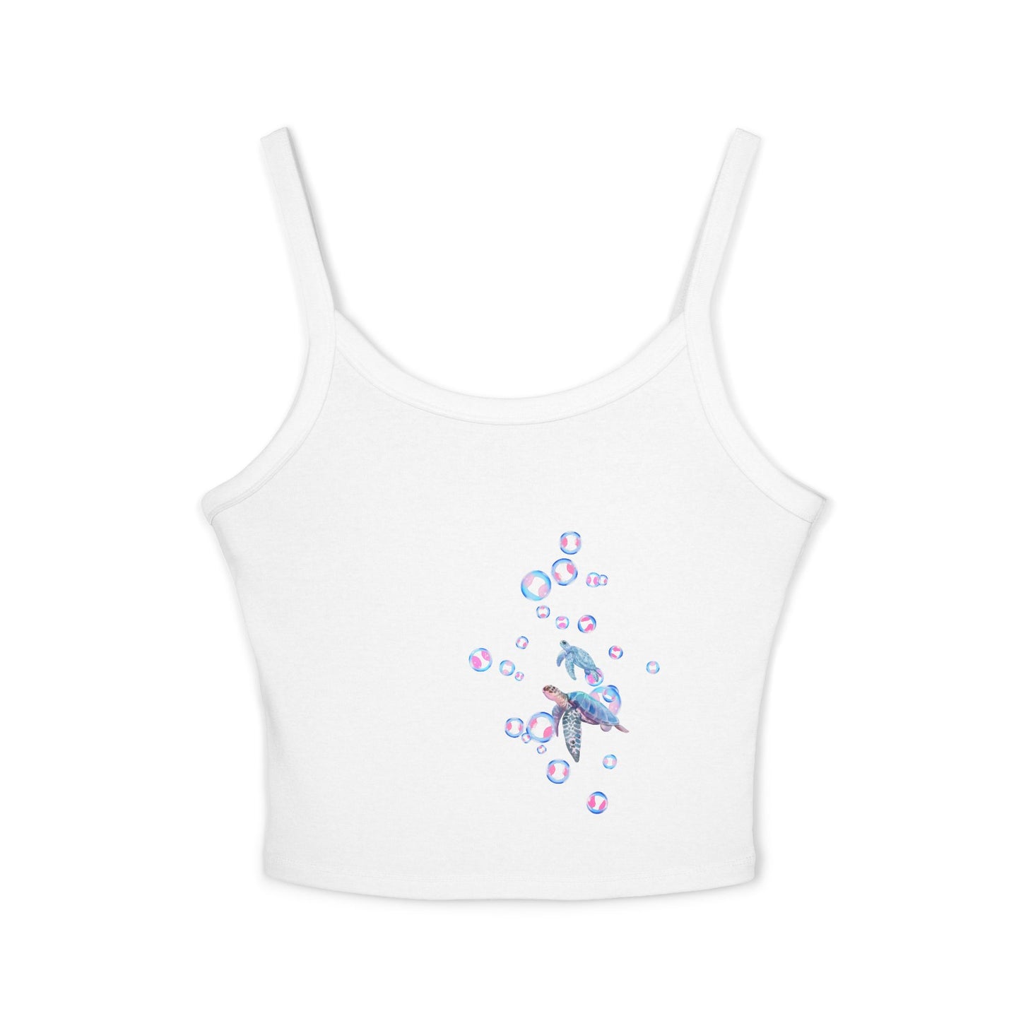 Pastel Turtle & Bubbles Crop Tank Top — Women's Spaghetti Strap