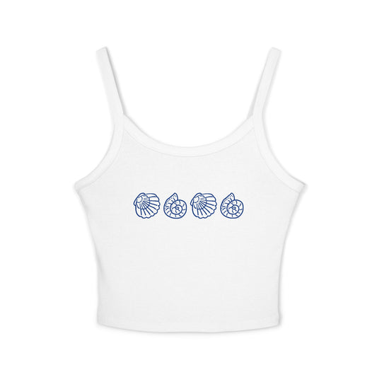 Seashell Row Women's Spaghetti Strap Tank Top — Blue Shell Beach Crop