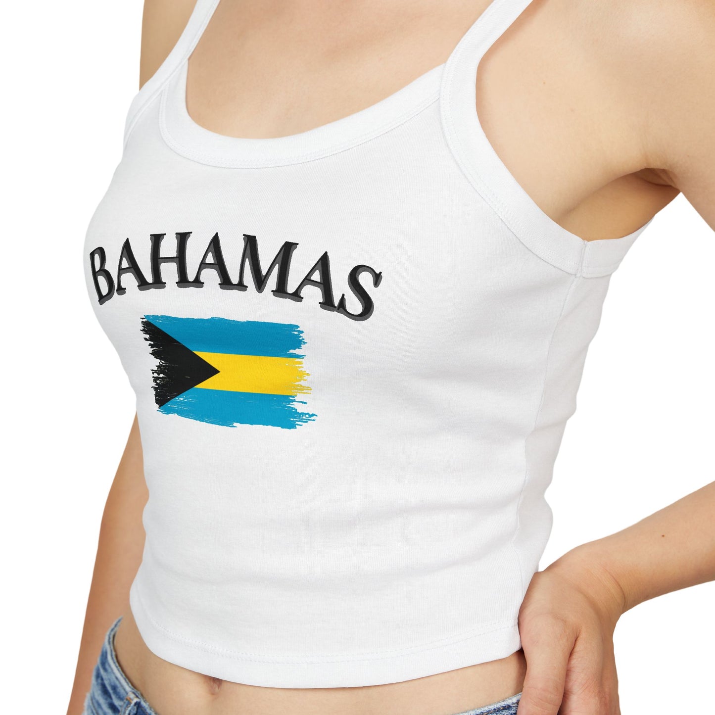 Bahamas Flag Crop Tank Top — Women's Spaghetti Strap Vacation Tee