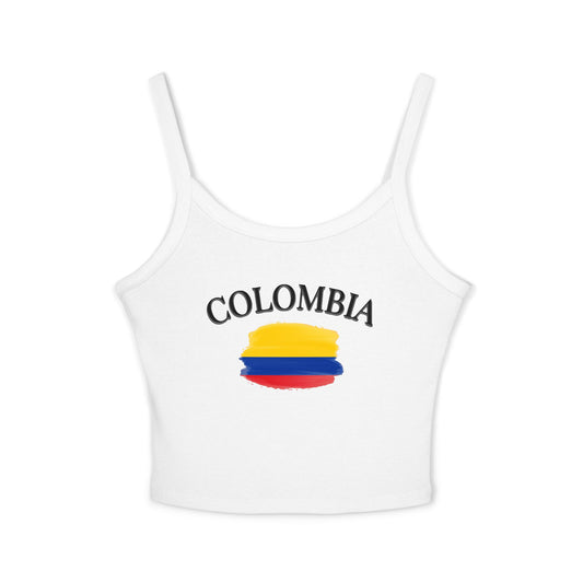 Colombia Flag Crop Tank Top — Women's Spaghetti Strap Patriotic Summer Top