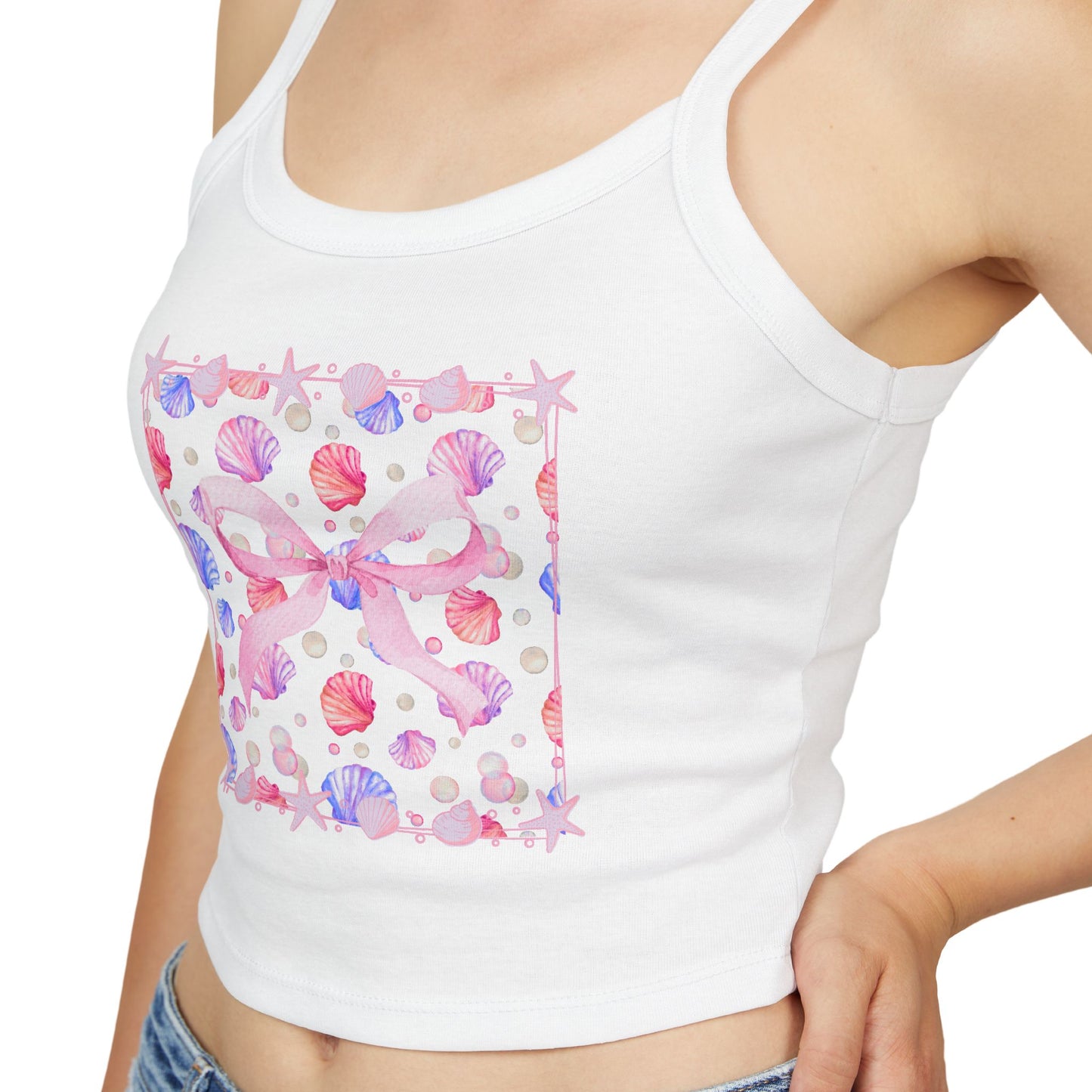 Pink Watercolor Seashell Ribbon Tank Top —  Women's Tank